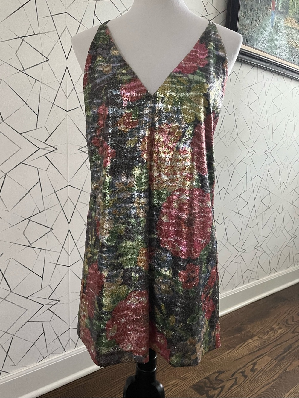 Free People Floral Sequins Mini Dress